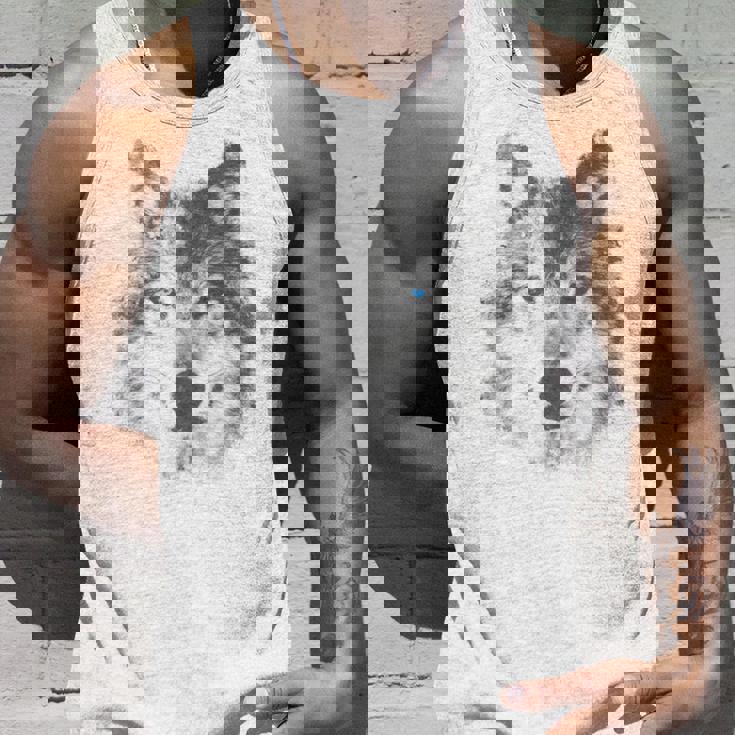 オオカミの顔 青い目 美的スマッジアートスタイル 野生動物 タンクトップ 彼への贈り物