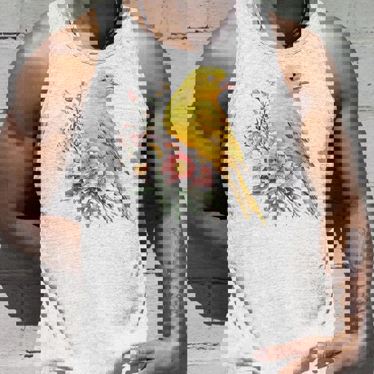 カナリアの鳥好き、ピンクの花のかわいい鳥、自然。 タンクトップ 彼への贈り物