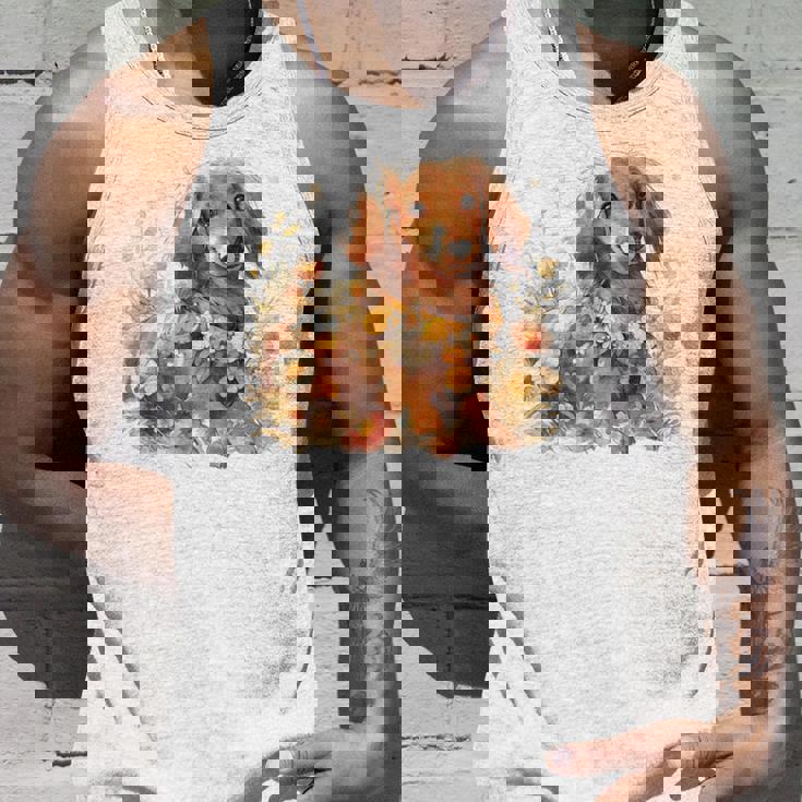 クリーム色の花のダックスフント 愛らしいミニドキシー犬 タンクトップ 彼への贈り物