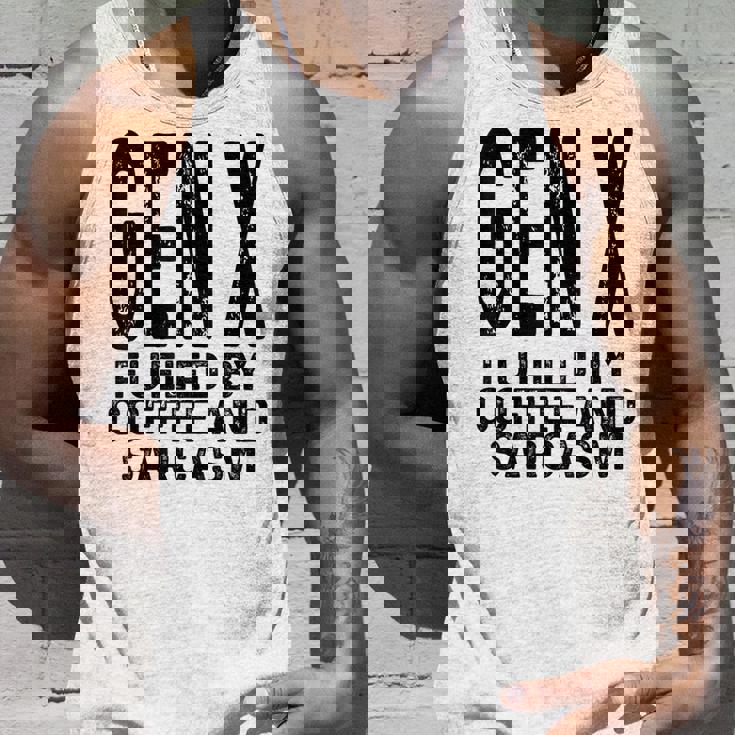 コーヒーと皮肉なユーモアに刺激された面白いジェネレーションx Gen X タンクトップ 彼への贈り物