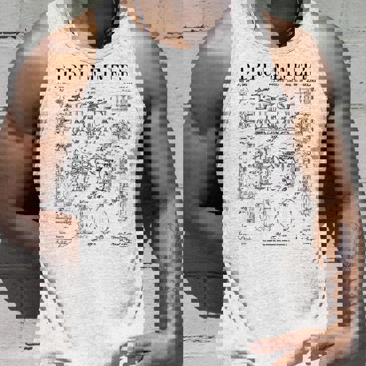 ドラムセットキット ヴィンテージ パテントドラマー ドローイングプリント タンクトップ 彼への贈り物