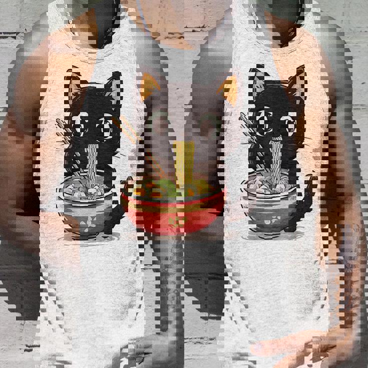 ヌードルキャット黒猫ラーメンデザイン タンクトップ 彼への贈り物