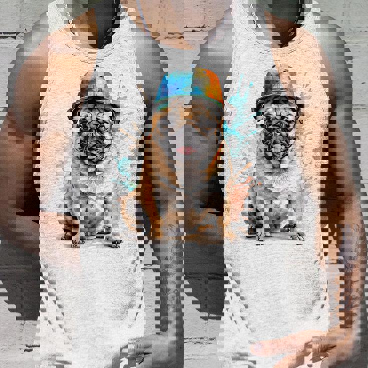 パグ、スナップバック キャップ、犬、カラフル、面白い、動物プリント タンクトップ 彼への贈り物