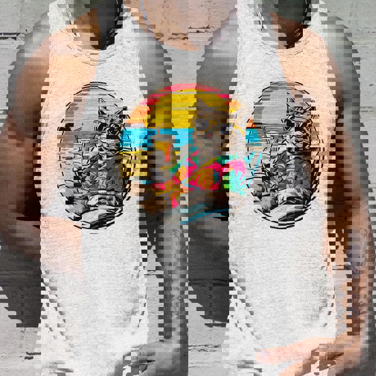 ビーチでドリンクを飲みながらリラックスできるレトロなヴィンテージクールな猫 長袖tシャツ タンクトップ 彼への贈り物