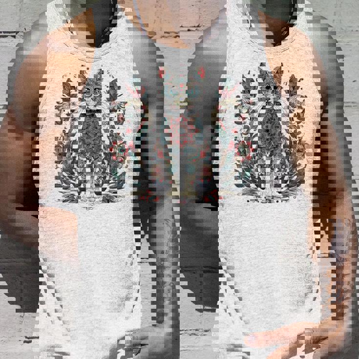 マンダラデザインのかわいい猫の曼荼羅。 長袖tシャツ タンクトップ 彼への贈り物