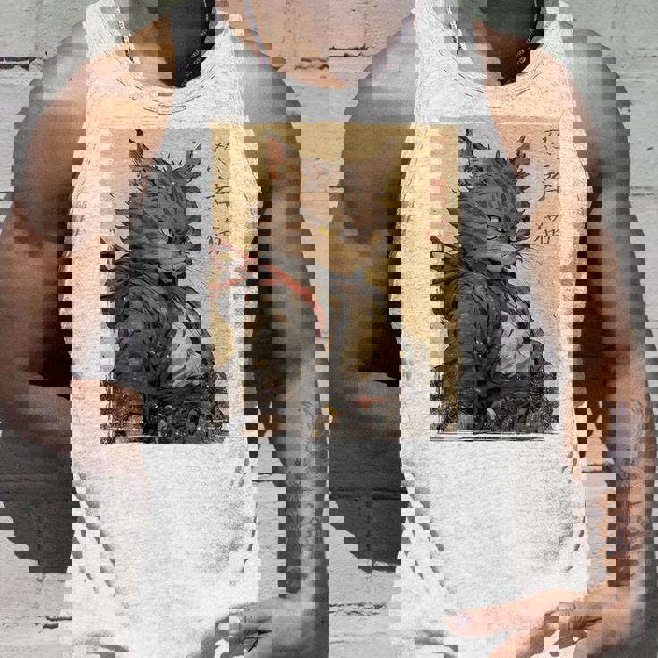 ヴィンテージ 日本の風景 侍 猫 漢字 Art Back タンクトップ 彼への贈り物