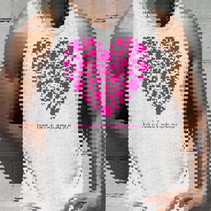 世界中の幸せを願う 可愛い ハート ピンク クローバー 反戦 平和 バックプリント タンクトップ 彼への贈り物