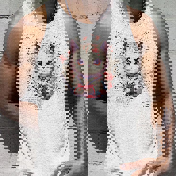 バックプリント 侍 猫戦士 日本人 忍者 キティ カワイイ タンクトップ 彼への贈り物