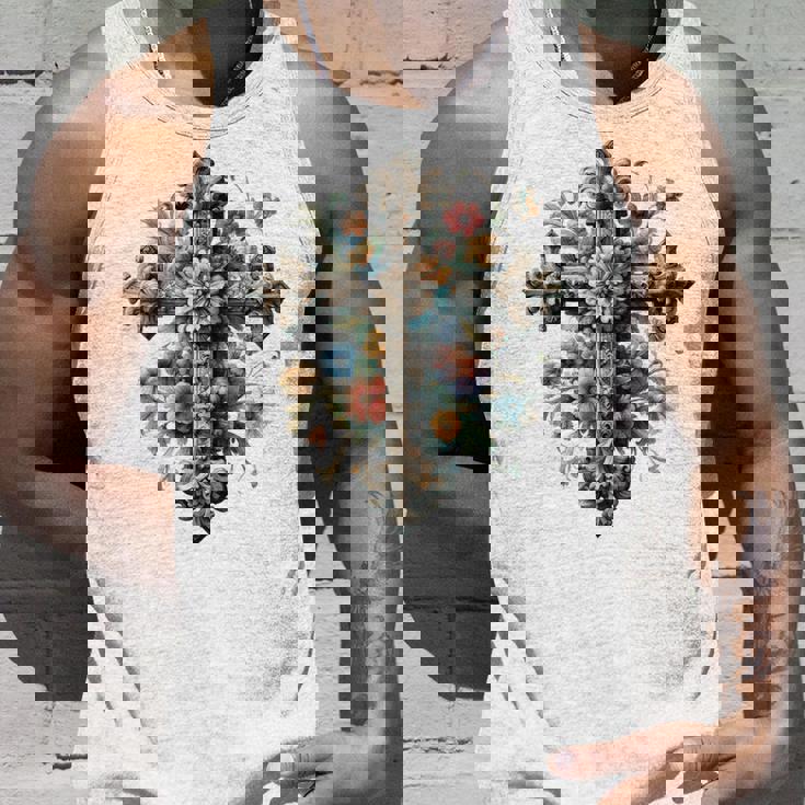 十字架 スピリチュアル キリスト 花 イエス 信仰 十字架 十字架 長袖tシャツ タンクトップ 彼への贈り物