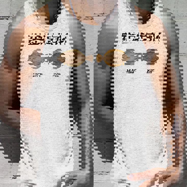 左ヒラメに右カレイ Hirame Karei 魚好き 願掛け 釣り好き 海釣り 趣味 おもしろ ネタ 趣味釣り 船 釣り タンクトップ 彼への贈り物