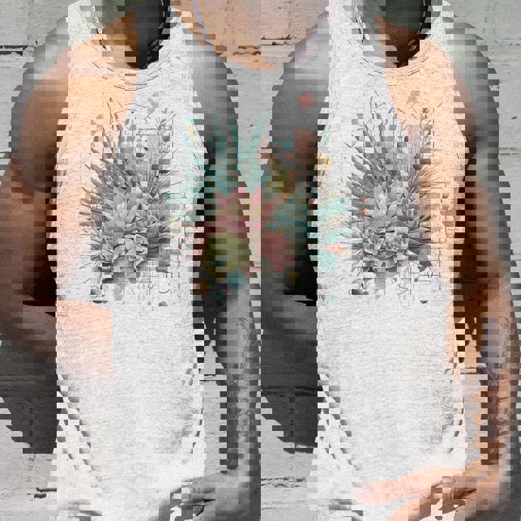 抽象的な幾何学的なボタニカルデザインモダンな植物 多肉植物 タンクトップ 彼への贈り物