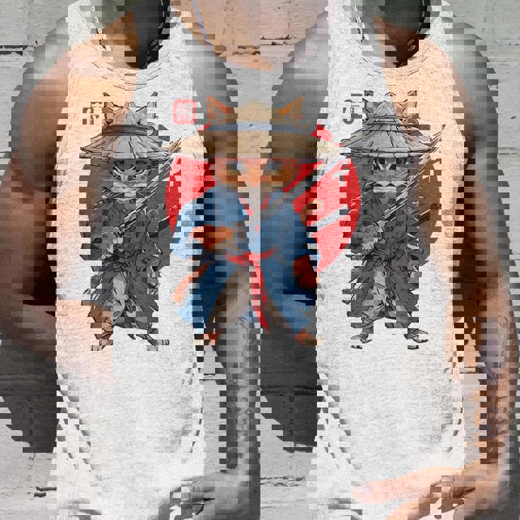 日本の侍 猫戦士 浮世侍 バックプリント タンクトップ 彼への贈り物