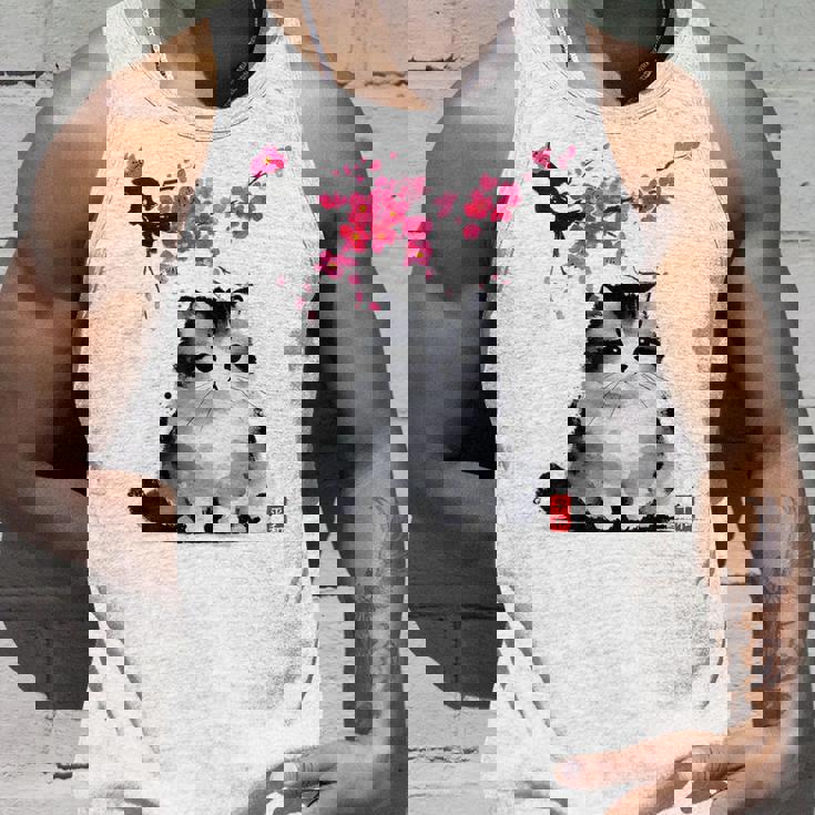 日本の墨絵マンチキン猫 桜 桜アート タンクトップ 彼への贈り物