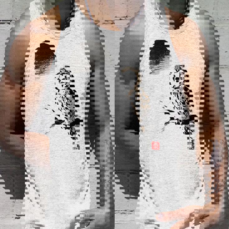 日本製 墨絵 ふくろう アート 墨筆 絵 漢字 知恵 – 日本文化デザイン タンクトップ 彼への贈り物