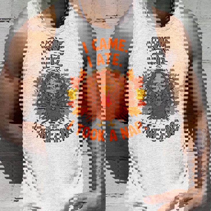 来た、食べた、昼寝した 感謝祭 家族のユーモア タンクトップ 彼への贈り物