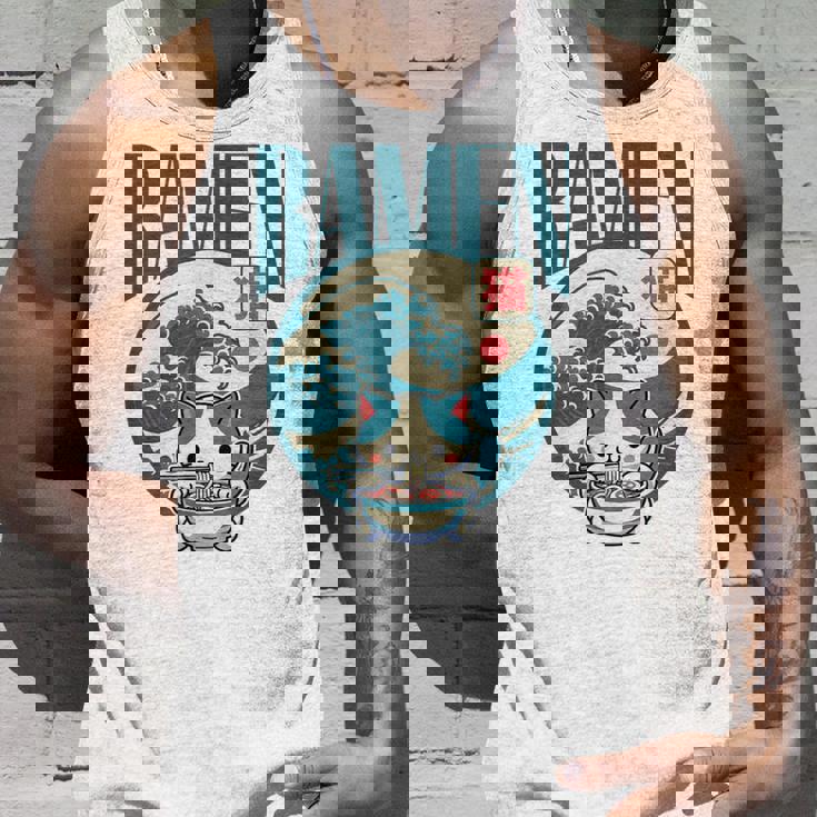 猫食べるラーメン キッズ&大人、日本の神奈川波ラーメン タンクトップ 彼への贈り物