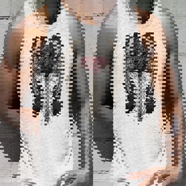 翼とバラのゴシック・クロス 長袖tシャツ タンクトップ 彼への贈り物