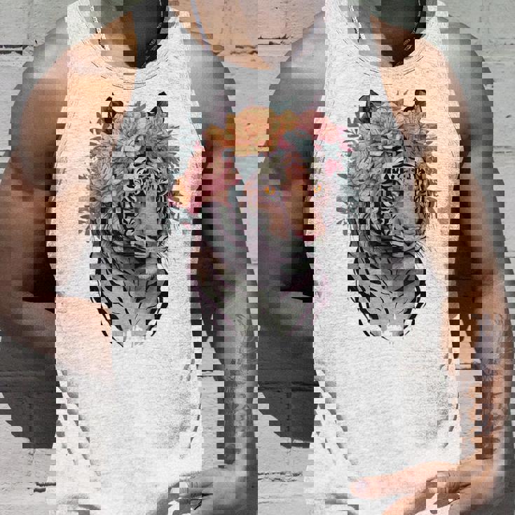 花柄 水彩 虎 花 王冠 虎好き タンクトップ 彼への贈り物