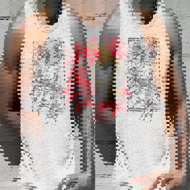 赤いクモのユリの花 日本の頭蓋骨 オタクのバックプリント タンクトップ 彼への贈り物