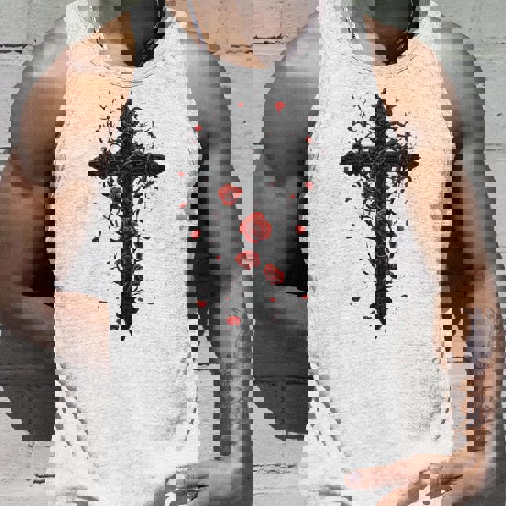 赤いバラのゴシック・クロス 長袖tシャツ タンクトップ 彼への贈り物