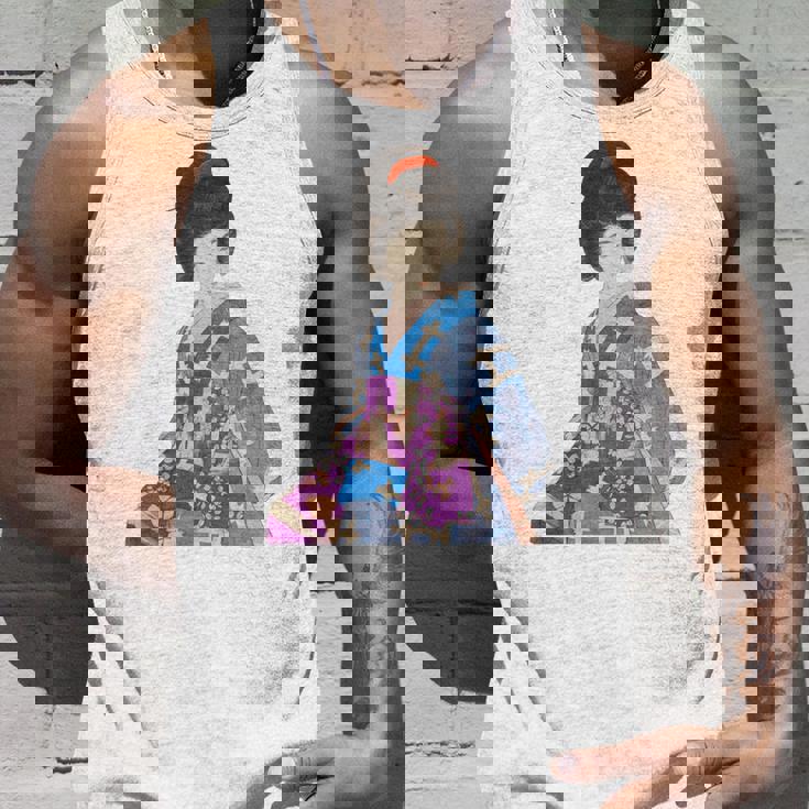 青い着物を着た美しい芸者 日本画 鳥居 言人 帯 美人画 新版画 日本画 長袖tシャツ タンクトップ 彼への贈り物