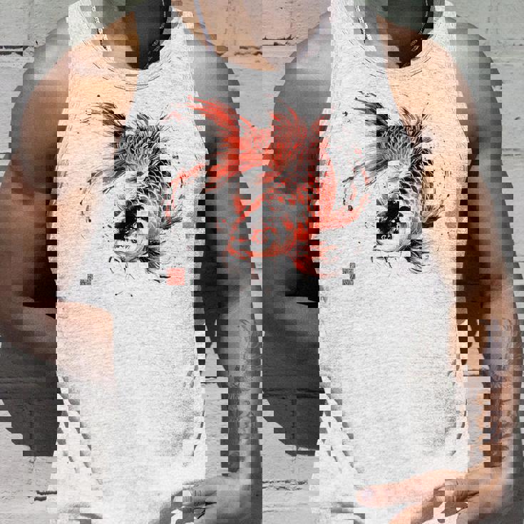 鯉 赤黒 アクアリウム ニシキゴイ 観賞魚 イラスト バックプリント タンクトップ 彼への贈り物