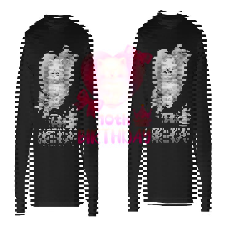 10歳の誕生日 ピンク かわいい 猫 長袖Tシャツ