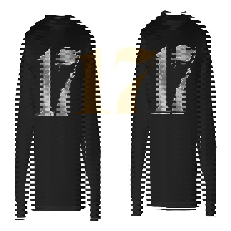 17 セブンティーン 誕生日 お気に入り 数字 フルール・ド・リス デザイン 長袖Tシャツ