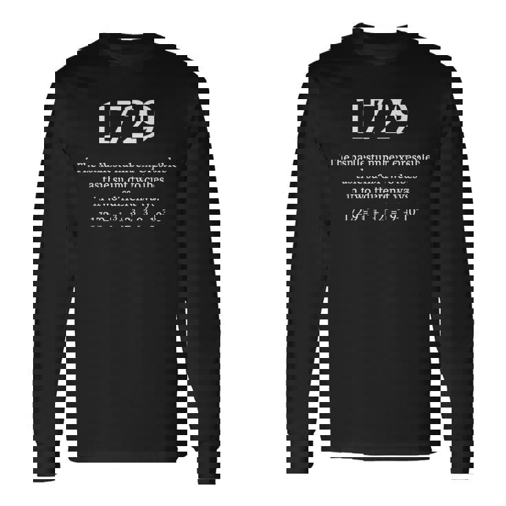 1729 Hardy Ramanujan 数字 数学 数学 オタクギフト 長袖Tシャツ