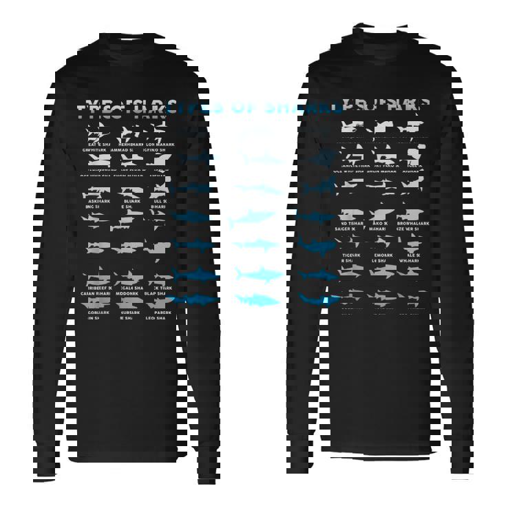 21種類のサメの海洋生物学者シャークtシャツ シャークtシャツ 長袖Tシャツ
