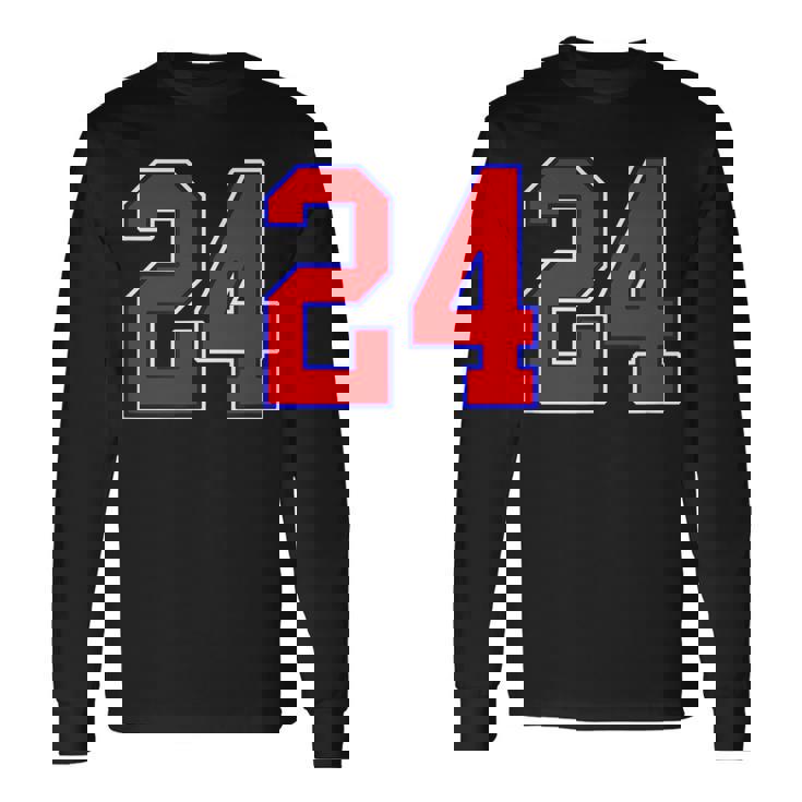 24番の大学スポーツスタイル。レッド、ブルー、ホワイト。 長袖Tシャツ