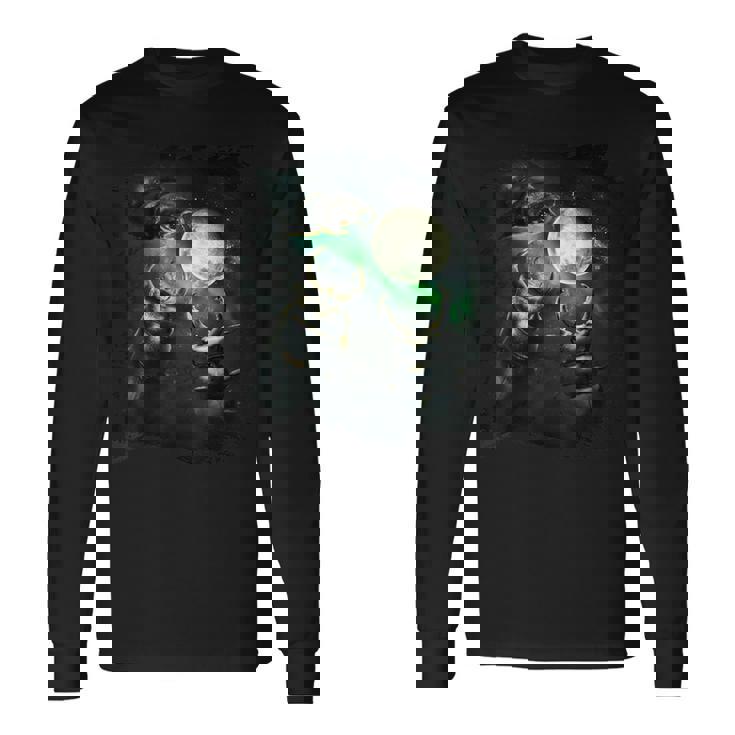 3 サイ クワガタ カブトムシ 月 三匹狼 ハウリング 長袖Tシャツ