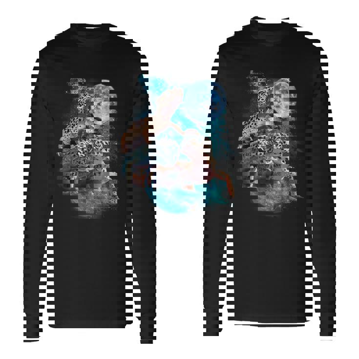 3ムーンヤモリ面白い爬虫類ヒョウトカゲヤモリアートノベルティ 長袖Tシャツ
