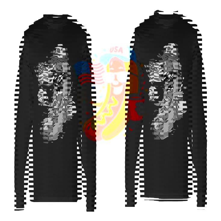 4Th Of July Hotdog Fourth Of July Patriotic Usa Flag Long Sleeve T-Shirt