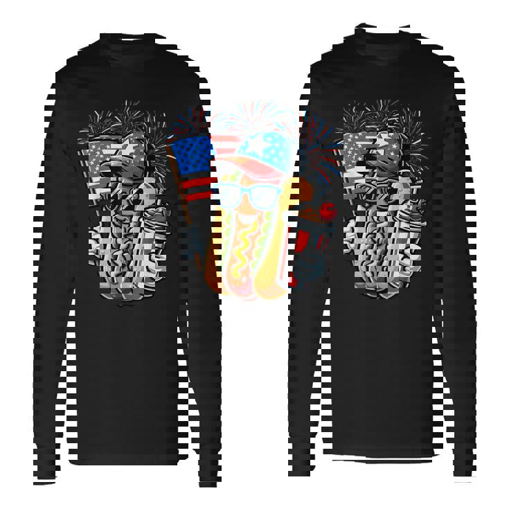 4Th Of July Hotdog Independence Day Patriotic Fourth Of July Long Sleeve T-Shirt