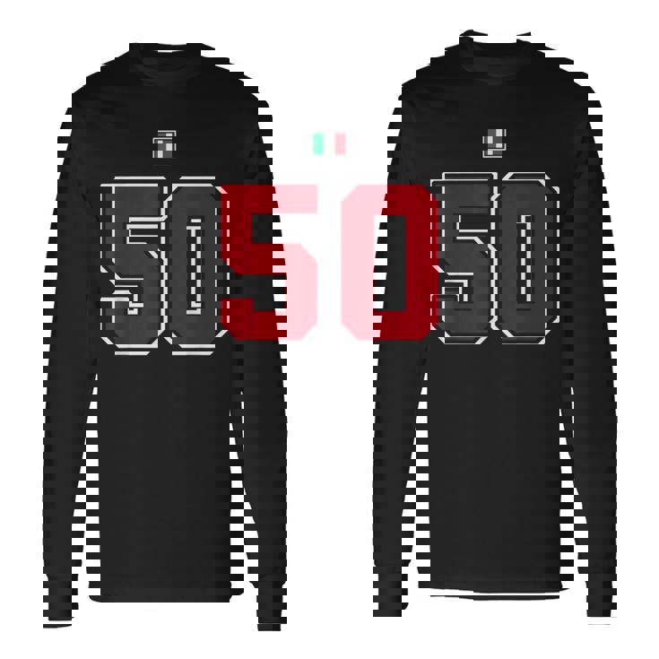 50 ナンバー カレッジスタイル ヴィンテージ 赤 白 イタリア国旗 長袖Tシャツ