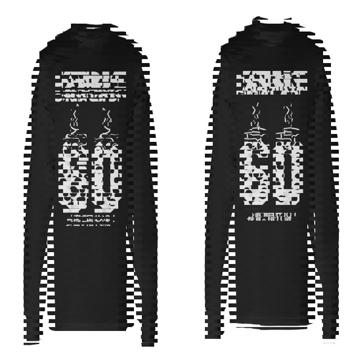 60歳の誕生日歳還暦祝い 長寿宣言。 目指せ100歳 面白い 長袖Tシャツ