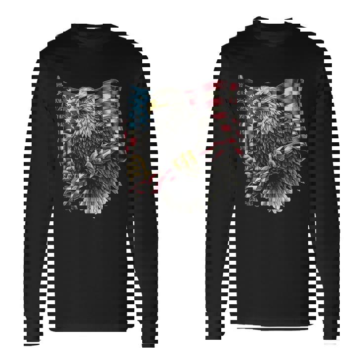 7 月 4 日アメリカ国旗白頭鷲グラフィック アート デザイン 長袖Tシャツ