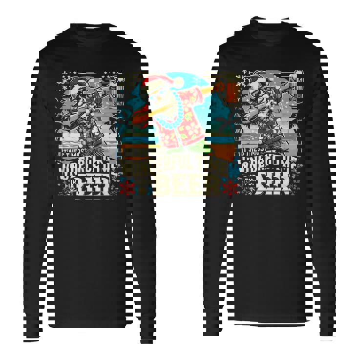 7月のクリスマス サンタハワイアンワンダフルビール 長袖Tシャツ