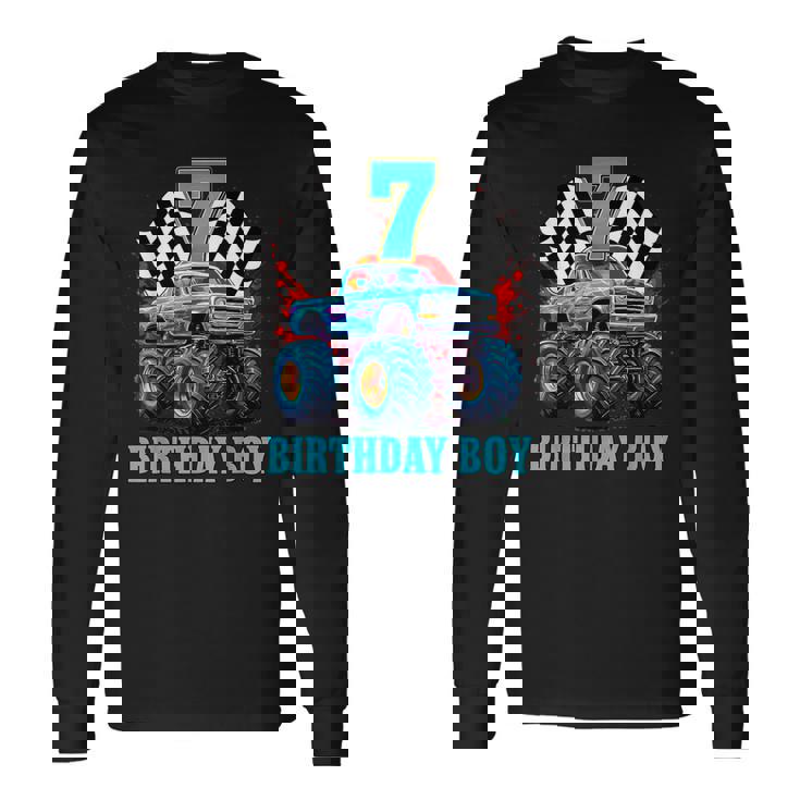 7歳 7歳の誕生日 男の子 モンスタートラック 車 長袖Tシャツ
