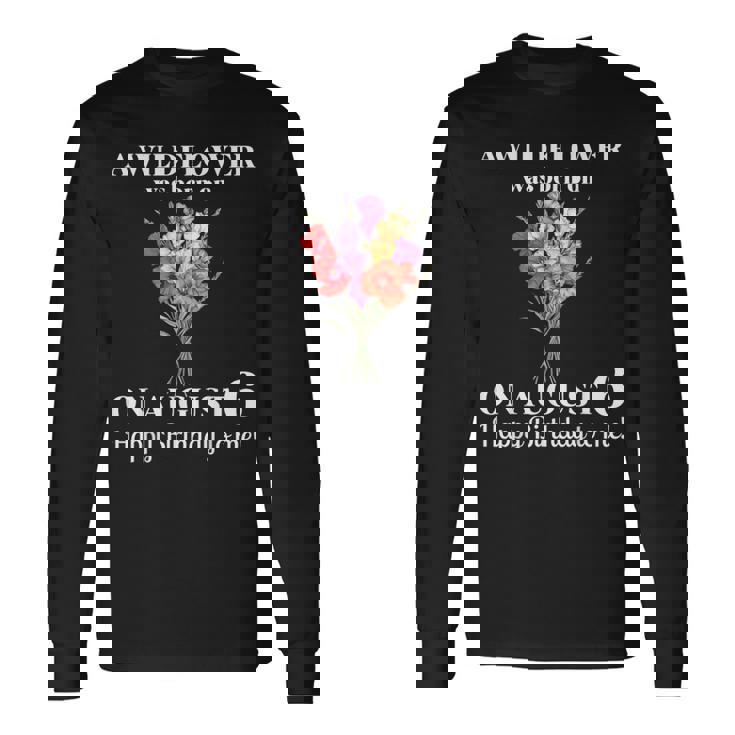 8月6日 誕生 花 グラジオラスとポピー 8月の誕生日 長袖Tシャツ