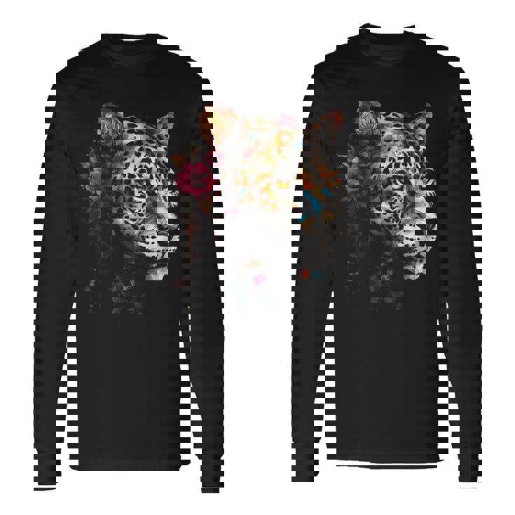 Arte De Flores De Leopardo Leopardo Animal Camiseta de manga larga