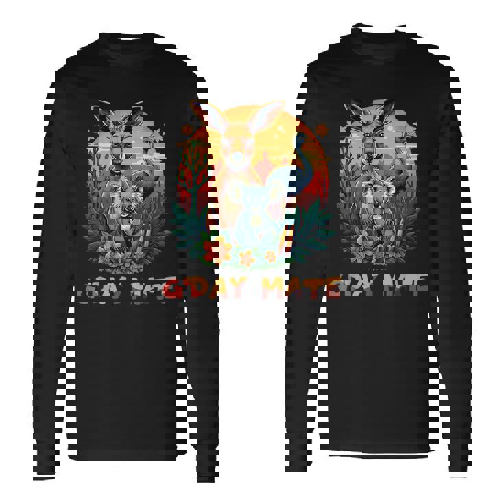 Australia G'day Mate And Aussie Animals Kangaroo Koala Emu 長袖Tシャツ