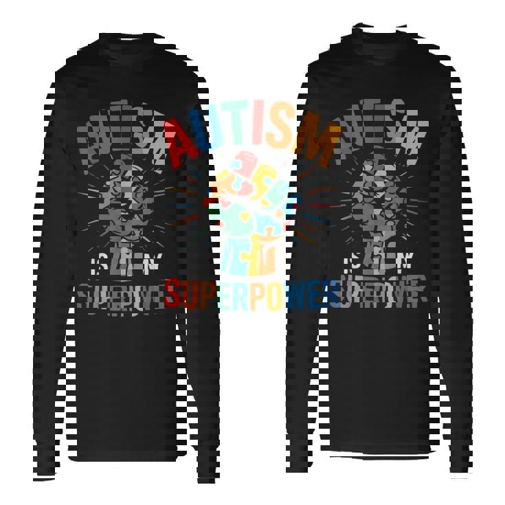 Autism Is Myuperpower 自閉症啓発パズル プライド 長袖Tシャツ