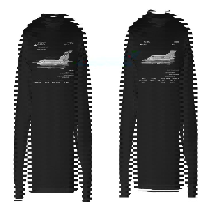 Avión De Combate Mig-21 Diseño De Avionesoviéticos De La Guerra Fría Camiseta de manga larga