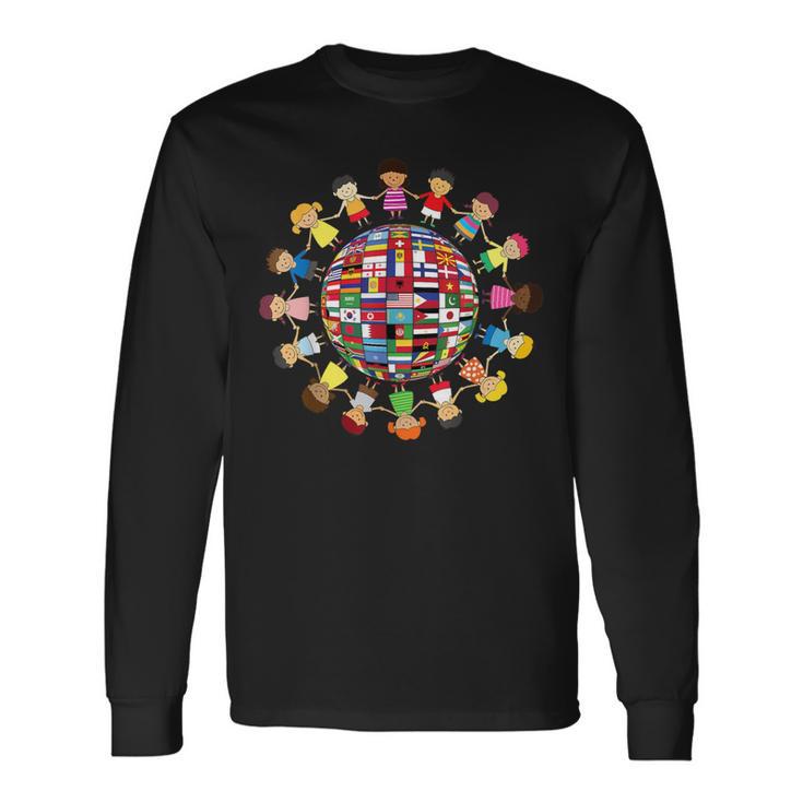 Banderas Del Mundo Cultural Diversidad Niños Alrededor Del Mundo Camiseta de manga larga
