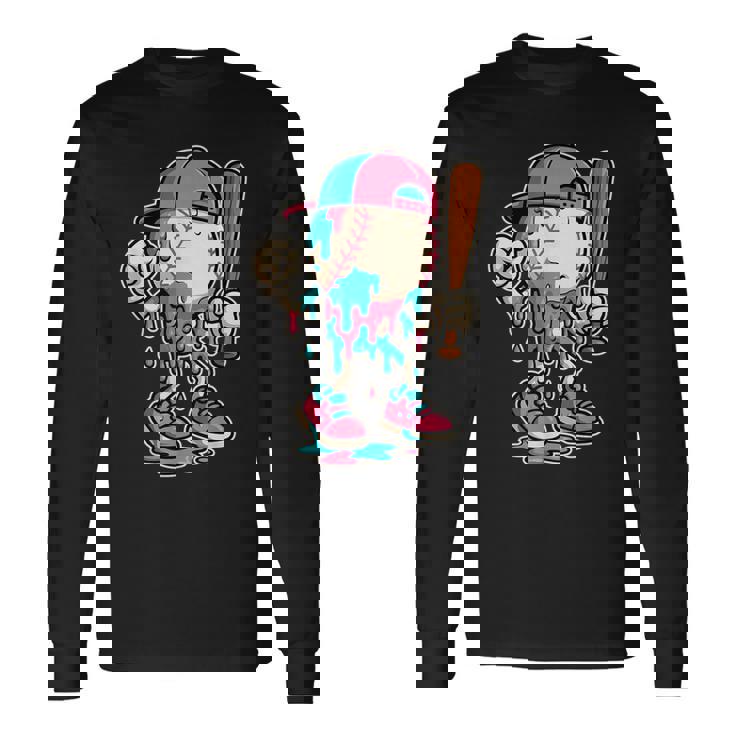 Baseball Drip For Boys Ice Cream Drip Baseball Long Sleeve T-Shirt