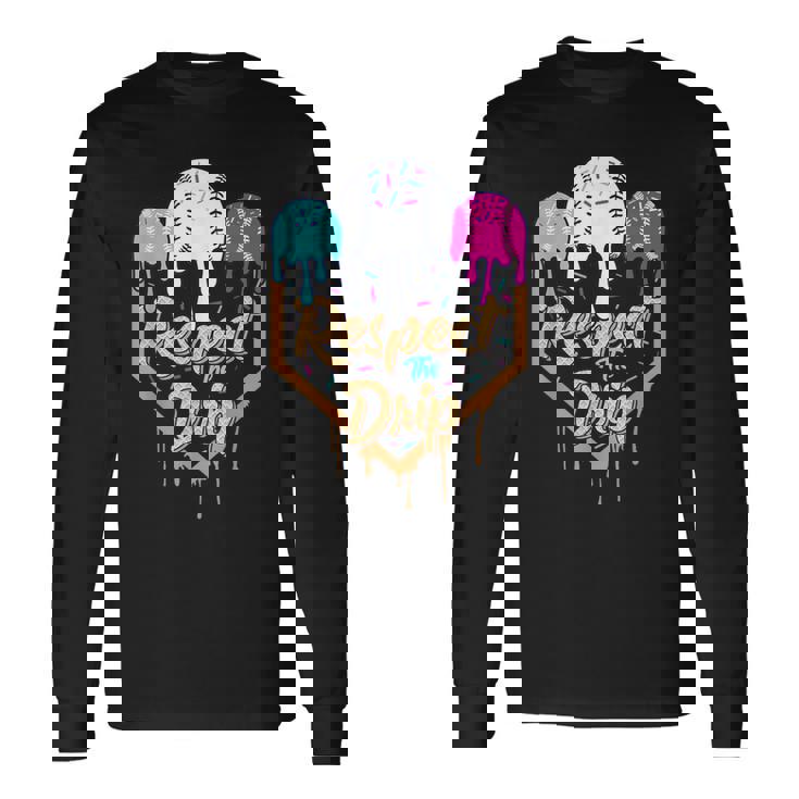 Baseball Drip Boys Ice Cream Waffle Home Plate Respect Drip Long Sleeve T-Shirt