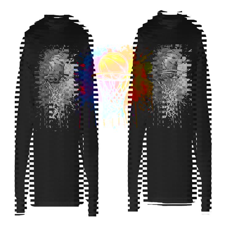 Basketball Colorful Drip Graphic Long Sleeve T-Shirt