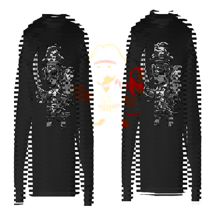 Bassotto Pirata Divertente Cane Capitano Maglietta a maniche lunghe